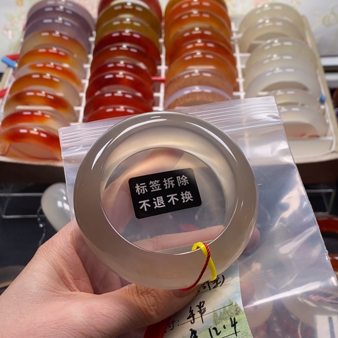 执***墨玛瑙/玉髓未镶嵌手镯沙线缠丝