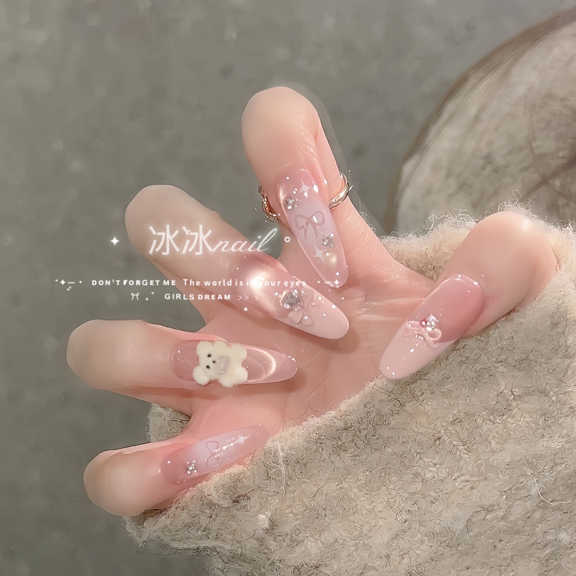 【奶油小熊】法式温柔卡通小熊穿戴甲立体显白可拆卸高级感美甲