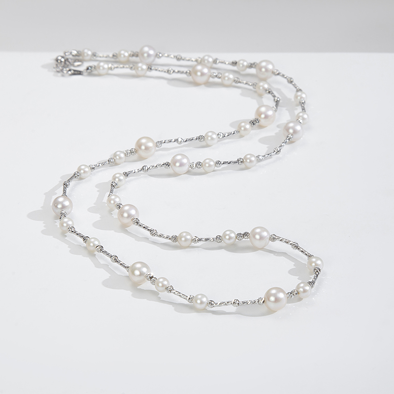 爱迪生珍珠合金白色珍珠毛衣链5-9mmJGPY