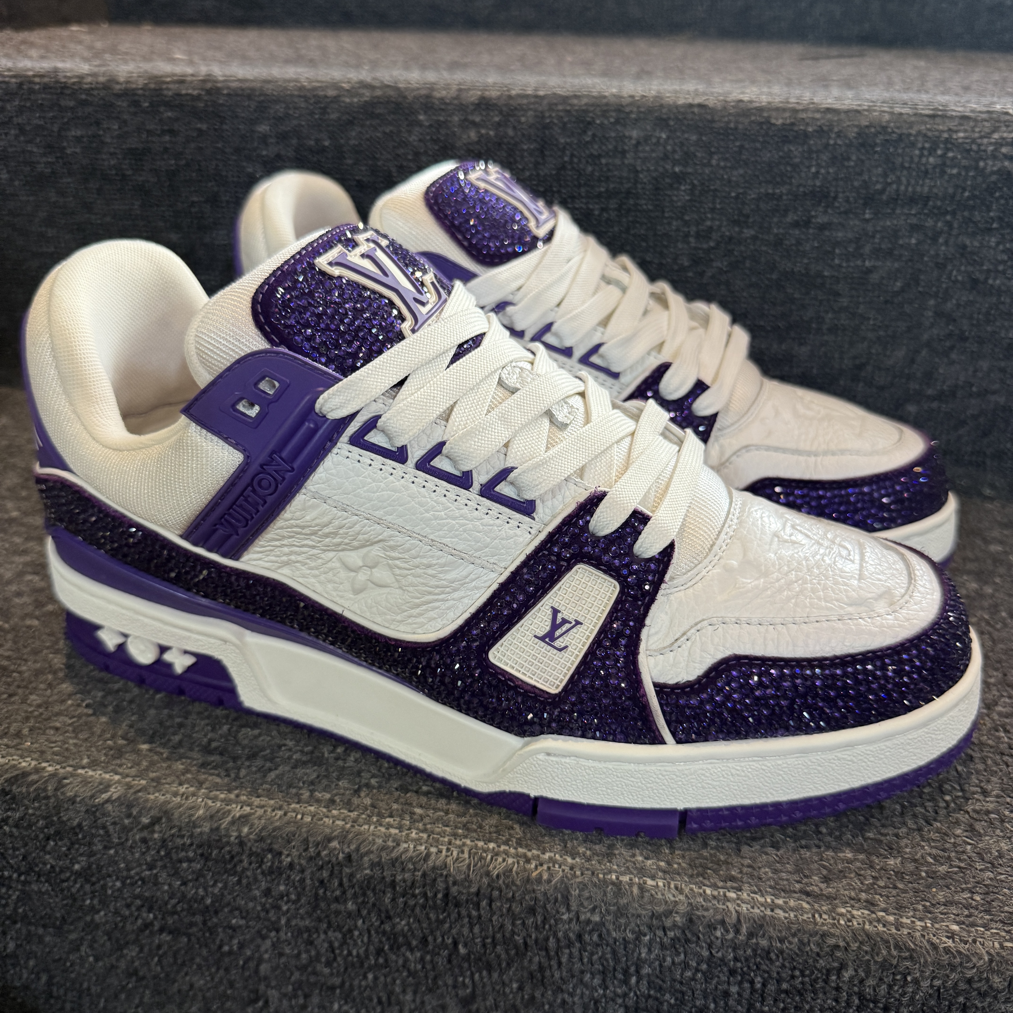 99新 LouisVuitton/路易威登 公价33000！lv白紫高定款拼皮钻鞋
