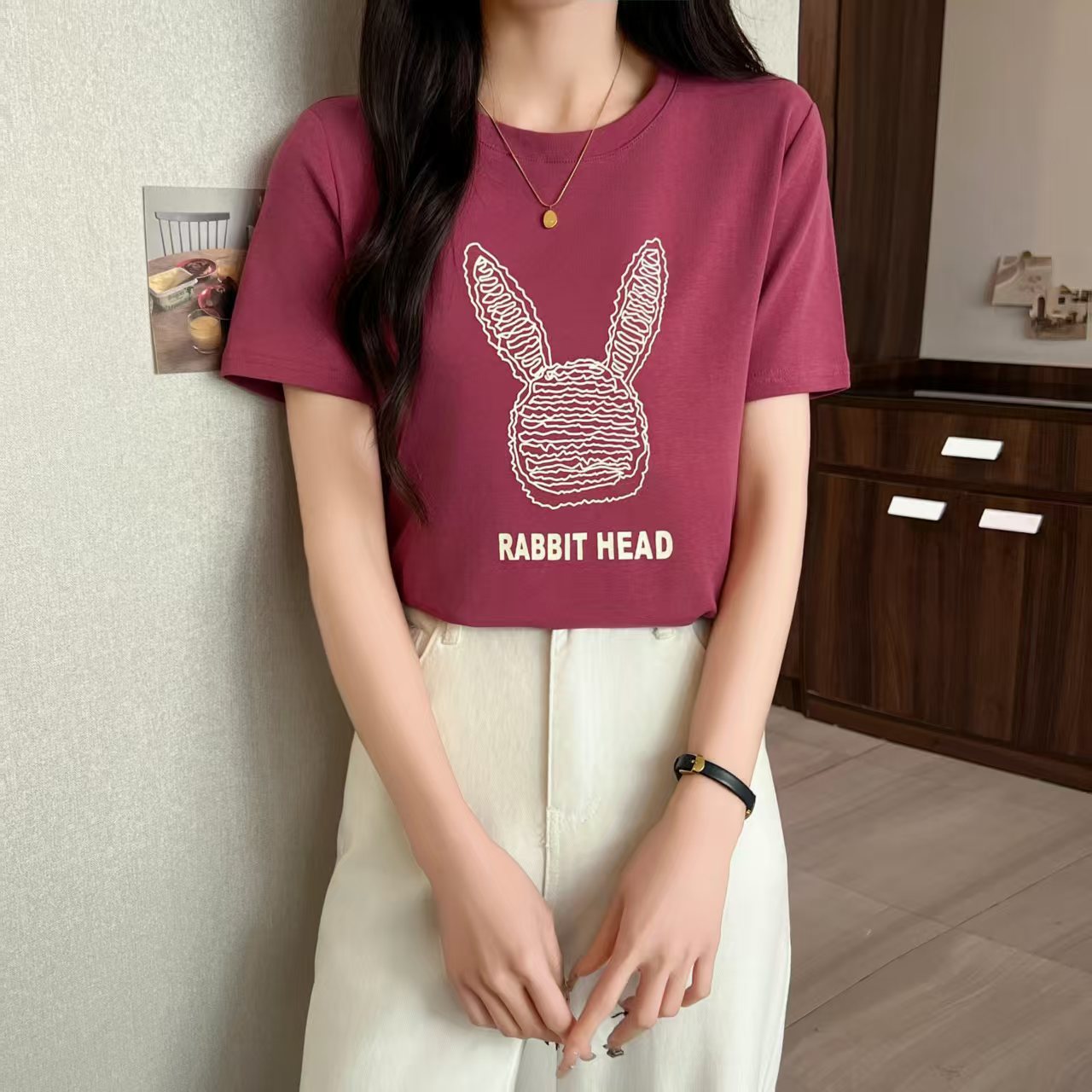 夏季短袖休闲印花T恤女宽松减龄显瘦百搭设计感时尚体恤短袖上衣