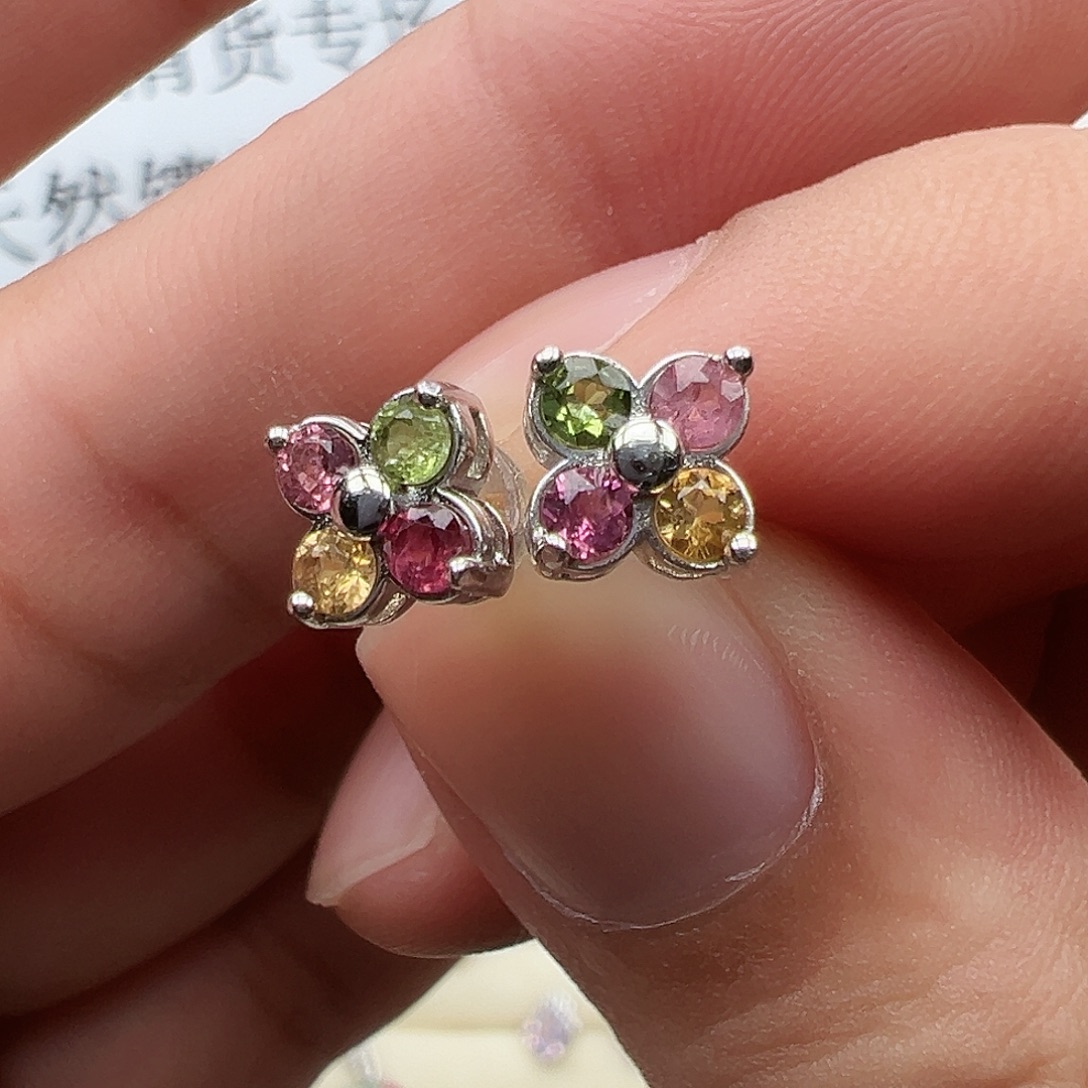 银S925镶嵌碧玺耳饰