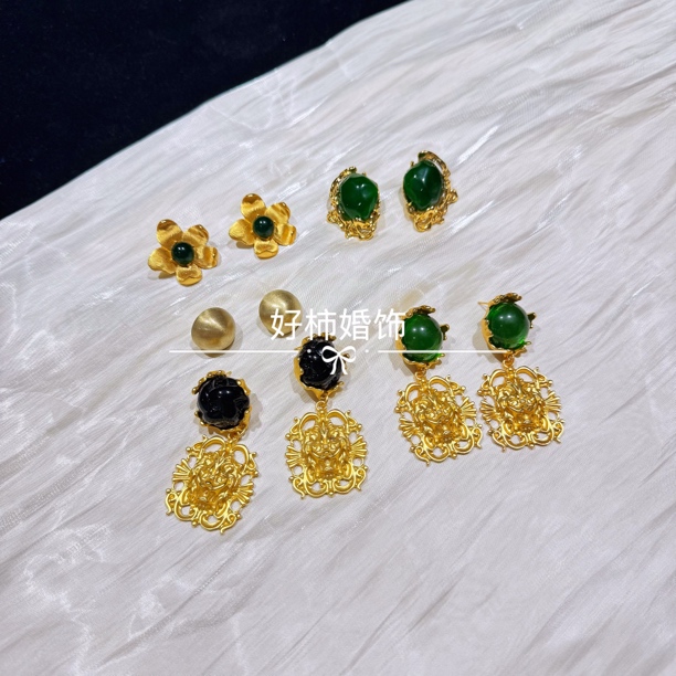 合金树脂耳饰 好柿｜445金色耳环晨袍礼服耳饰