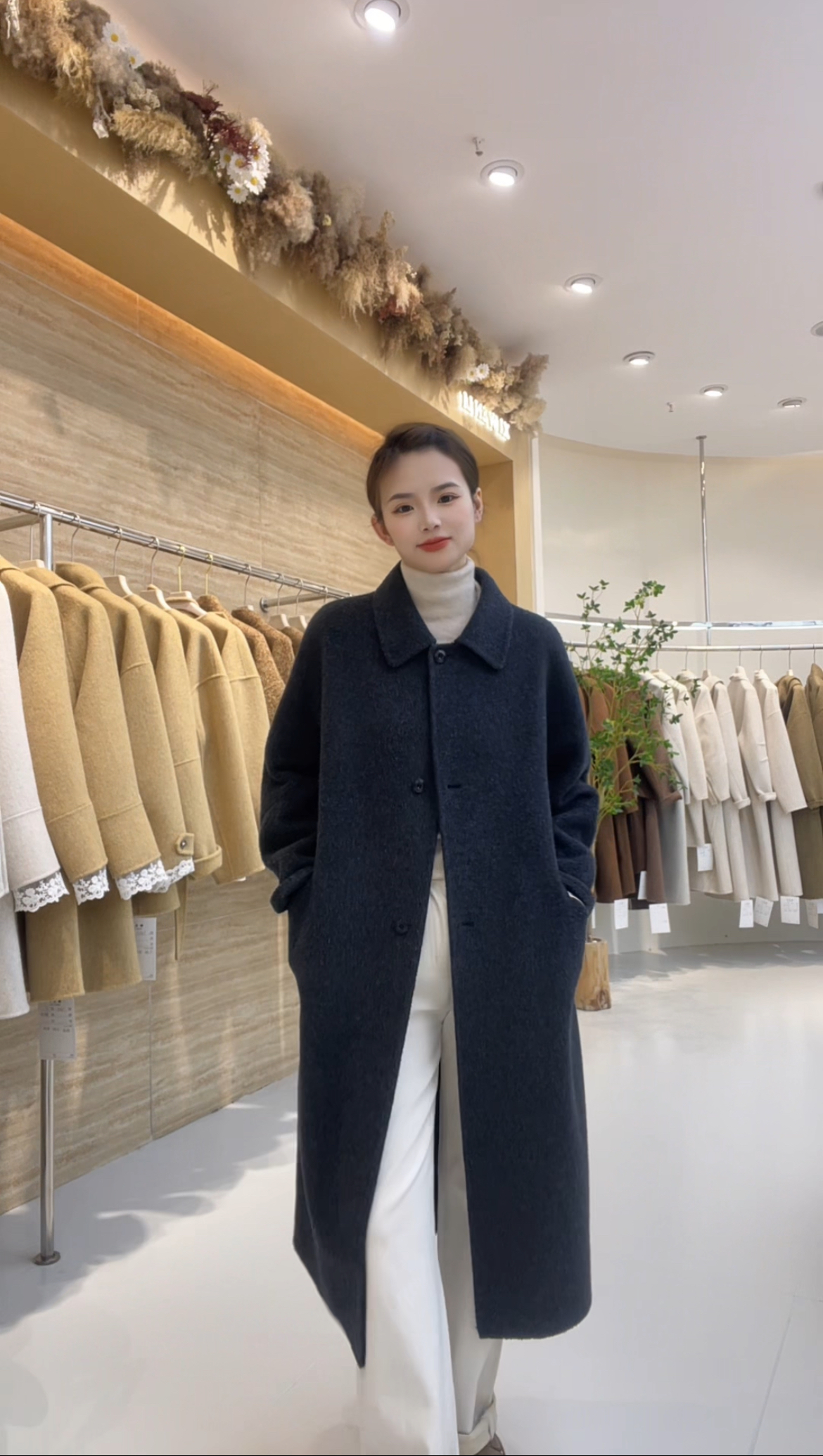 88120长款2025韩版手缝秋冬气质加厚慵懒风双面苏力绵羊毛外套