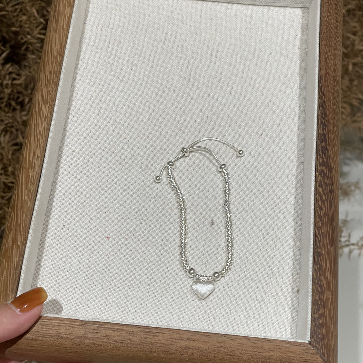 链子925银亚克力 磨砂爱心重工碎银子抽拉手链