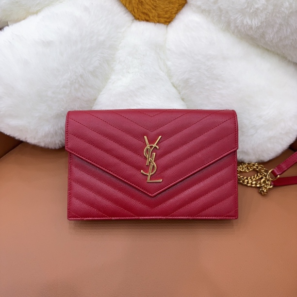 95新 YSL/圣罗兰 红色信封荔枝纹woc/GW