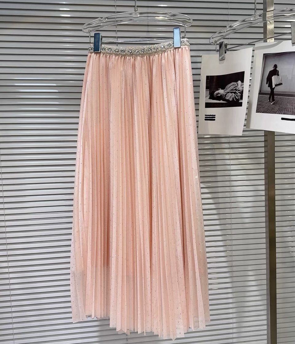 XUAN/【女神主义】新款轻奢法式水钻亮闪百褶网纱显瘦百搭半身裙