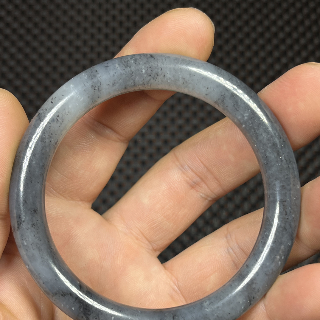 天然保真新疆青花水墨画手镯，圆条圈口 57mm油润