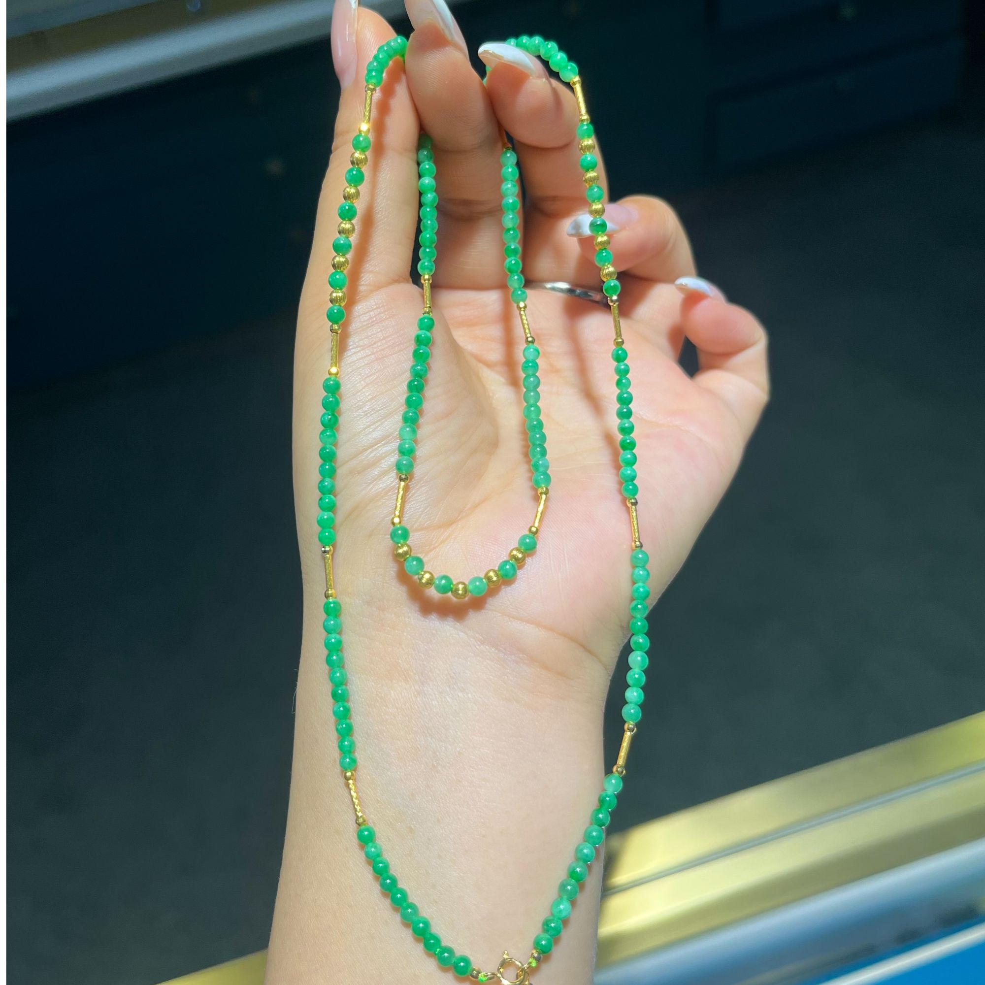 许掌柜｜18K金翡翠项链天然缅甸翡翠A货圆珠小米珠万能扣配饰轻奢