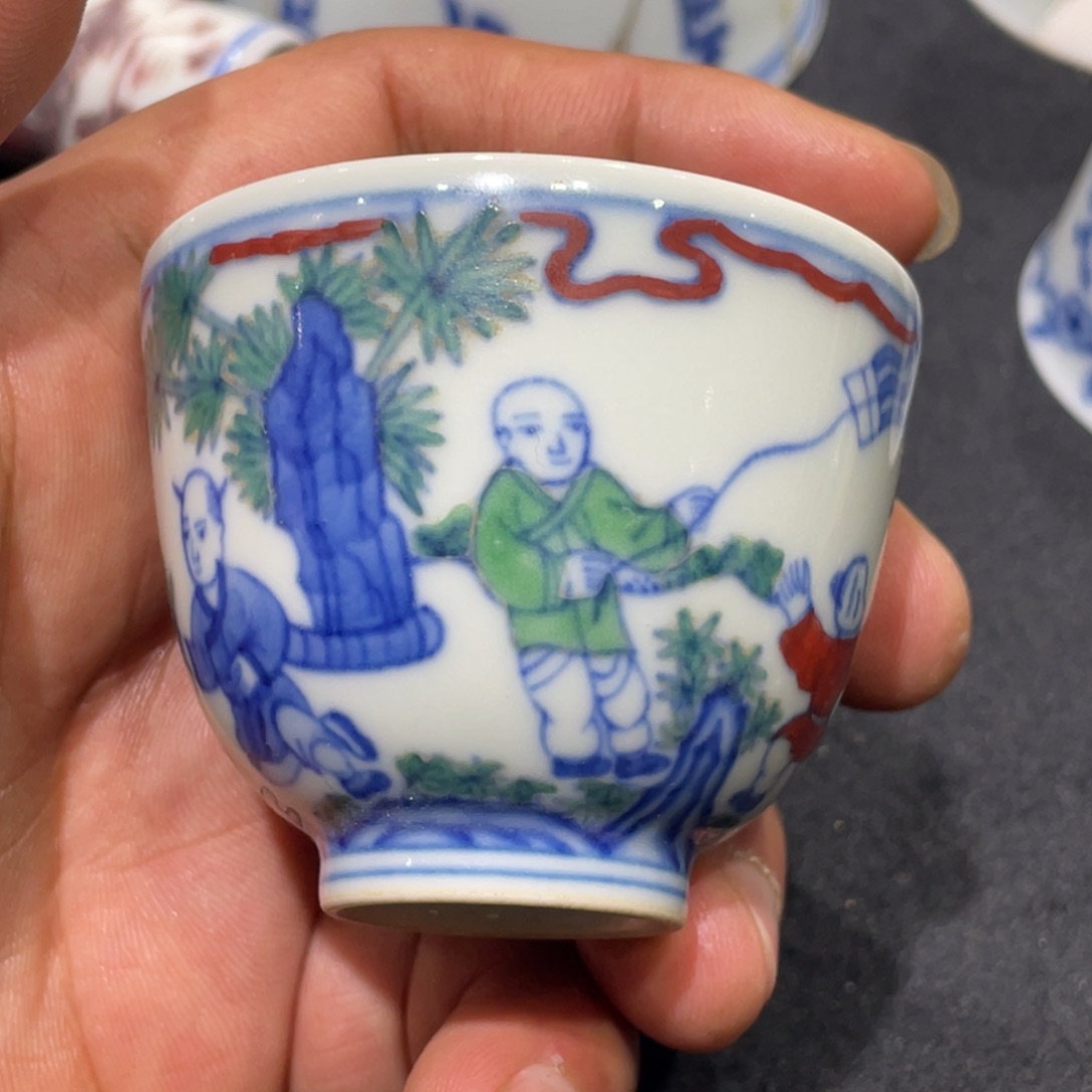 瓷片器*青花斗彩人物杯