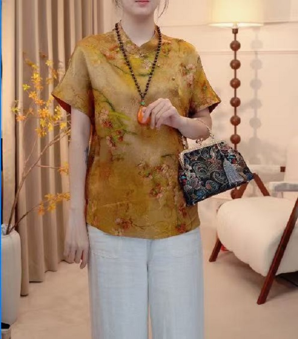 【春竹】 双面双穿国风立领斜襟提花上衣短袖2025B8575-瑾玉