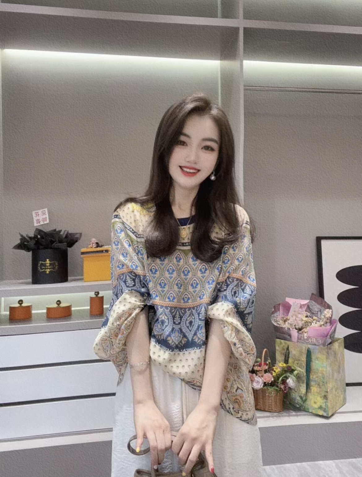 【复古定位花】CHUN家显瘦气质长袖百搭桑蚕丝双绉上衣