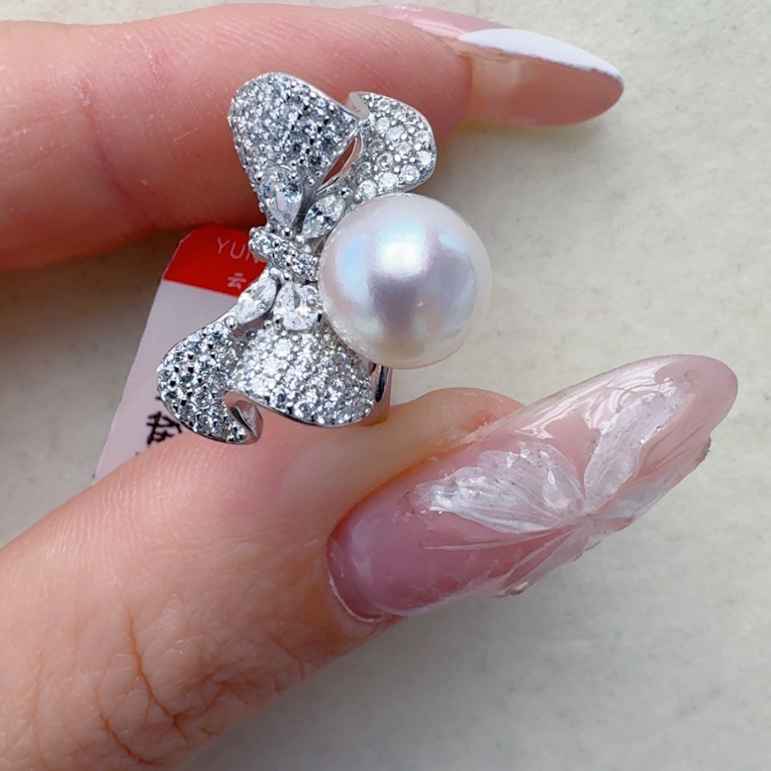 戒指海水珍珠银S925镶嵌@@yj368