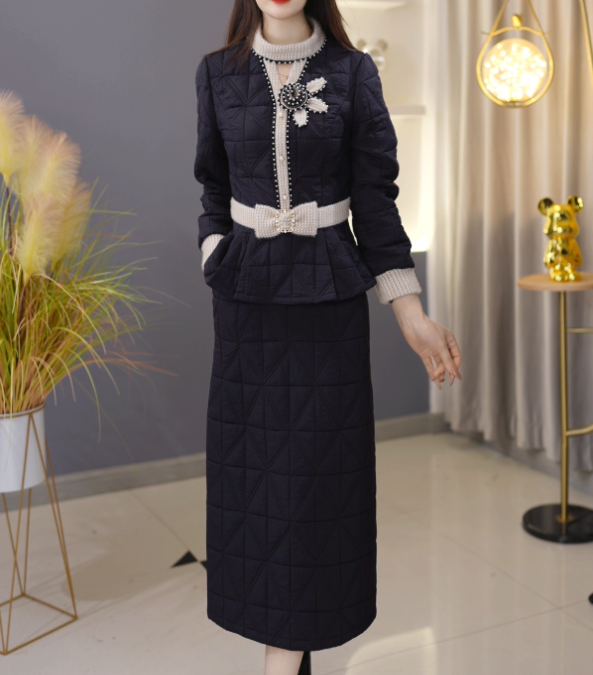 【冬季新品】C1309时尚高端中长款保暖棉服棉衣修身显瘦冬季潮流