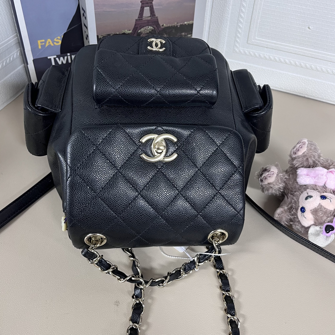 95新 Chanel/香奈儿 黑金duma鱼子酱双肩包