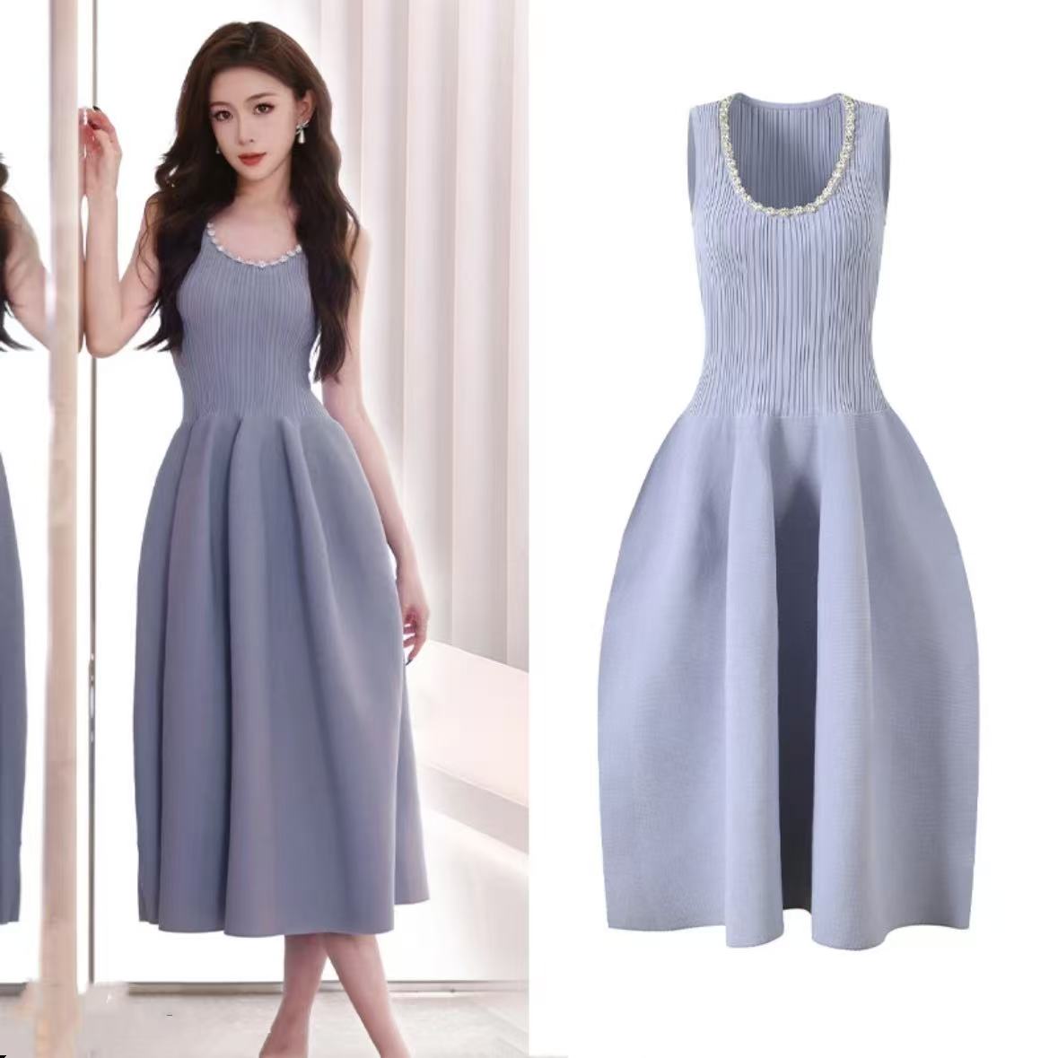 25018新款洋气显瘦轻奢时尚气质名媛针织百搭收腰修身连衣裙