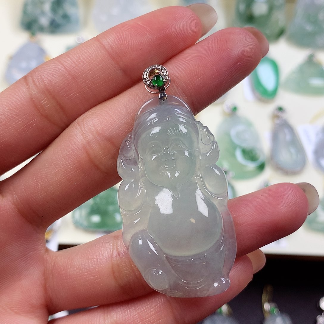 翡翠吊坠(不含链)18K金镶嵌