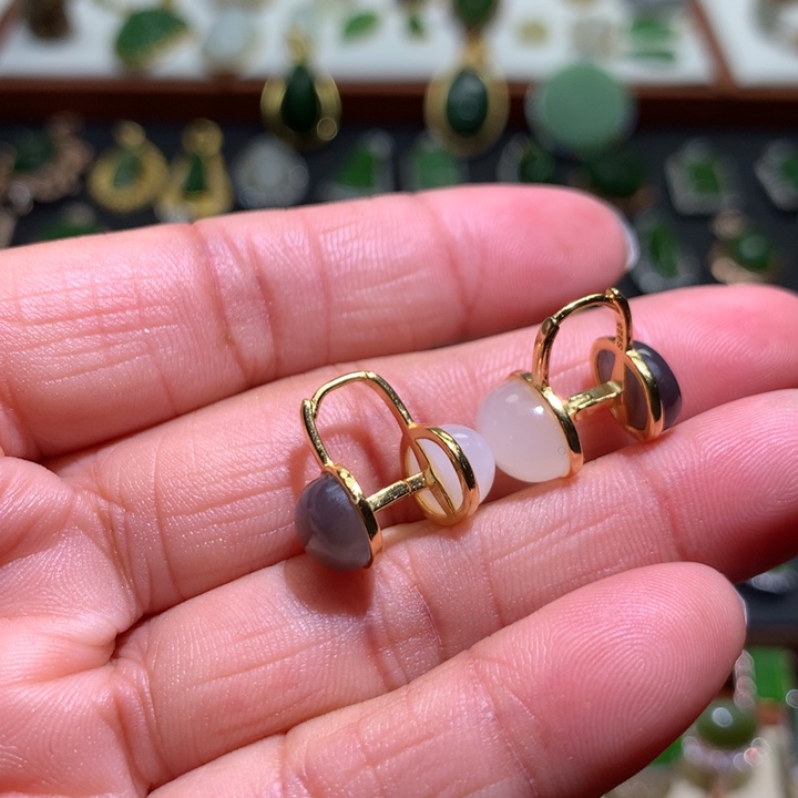 和田玉耳扣银S925镶嵌