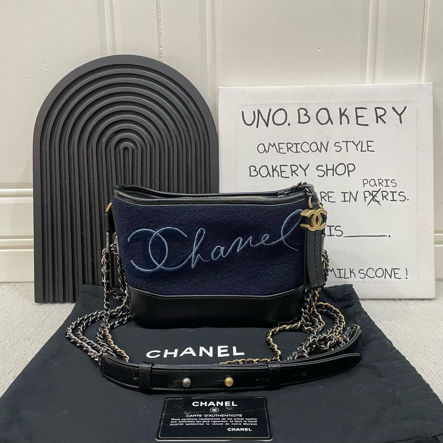 95新 Chanel/香奈儿 汉堡秀款毛呢字母刺绣Gabrielle小号流浪包