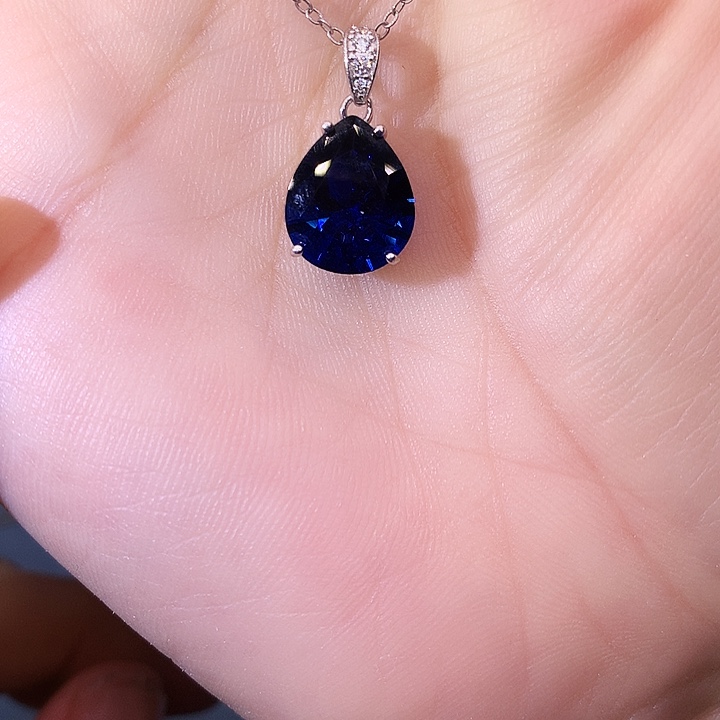 蓝宝石吊坠(赠链)银S925镶嵌