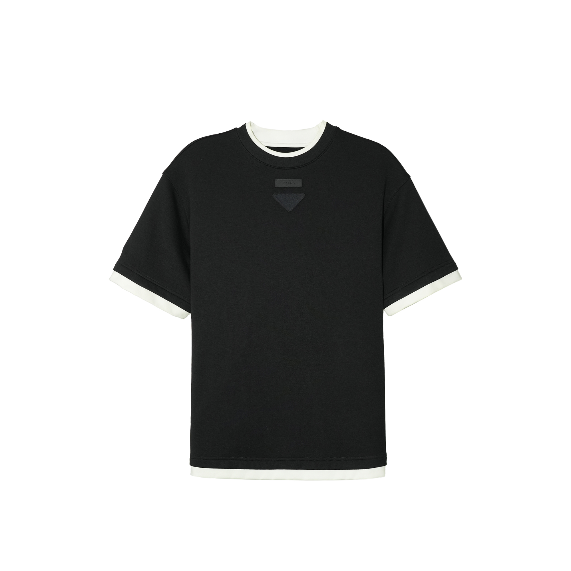 PAYRA简约时尚设计感黑白拼色圆领短袖T恤P336183427