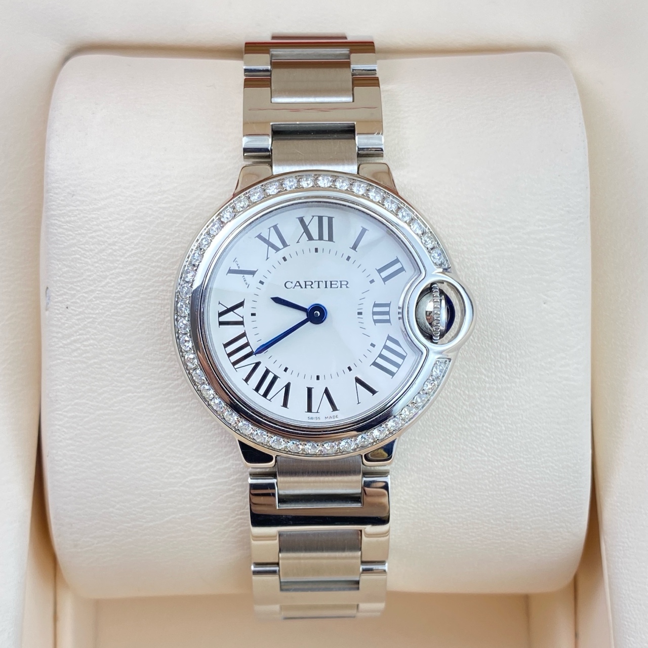 99新 Cartier/卡地亚 蓝气球系列女士精准石英腕表28.6表径 后钻