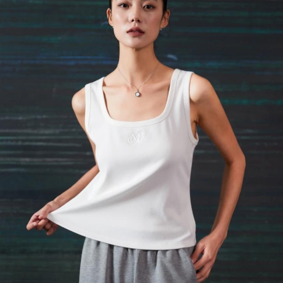 H316013763极简风背心吊带打底圆领条纹套装女装修身韩版设计师