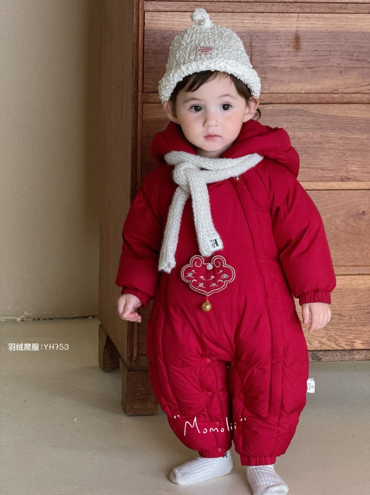 女宝宝新款加厚白鸭绒连体衣岁岁平安羽绒服哈衣753