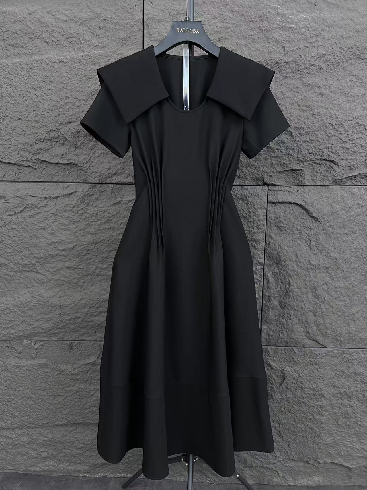 【原创大码设计师款】2025夏季海军领褶皱气质绑带连衣裙6162