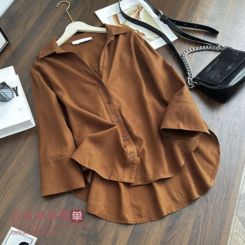 （直播气质优雅亚麻衬衫）春季新款韩版松弛感宽松舒适纯色上衣D