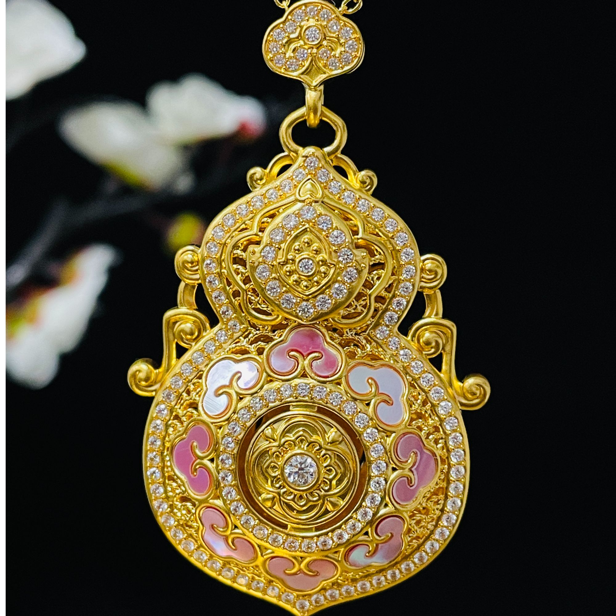 足金999点钻螺钿人生四美葫芦吊坠DZ238