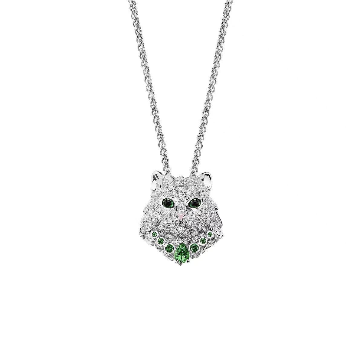 18K金满钻猫头项链 CZ (定制品质48小时鉴赏期）