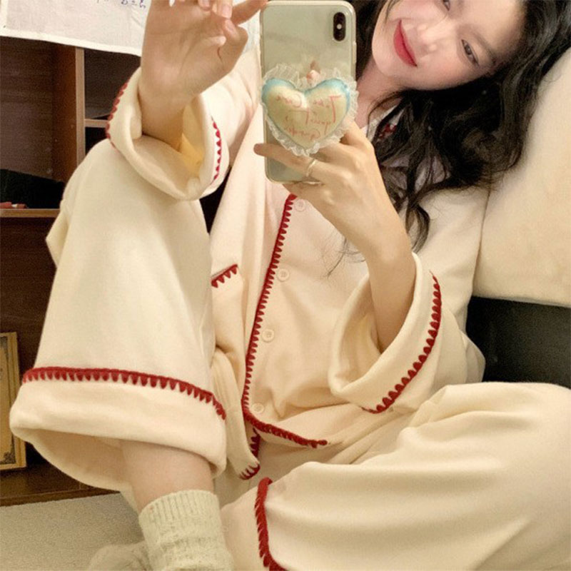 【Jennie同款】糯叽叽德绒保暖睡衣女款秋冬季新款柔软长袖家居服