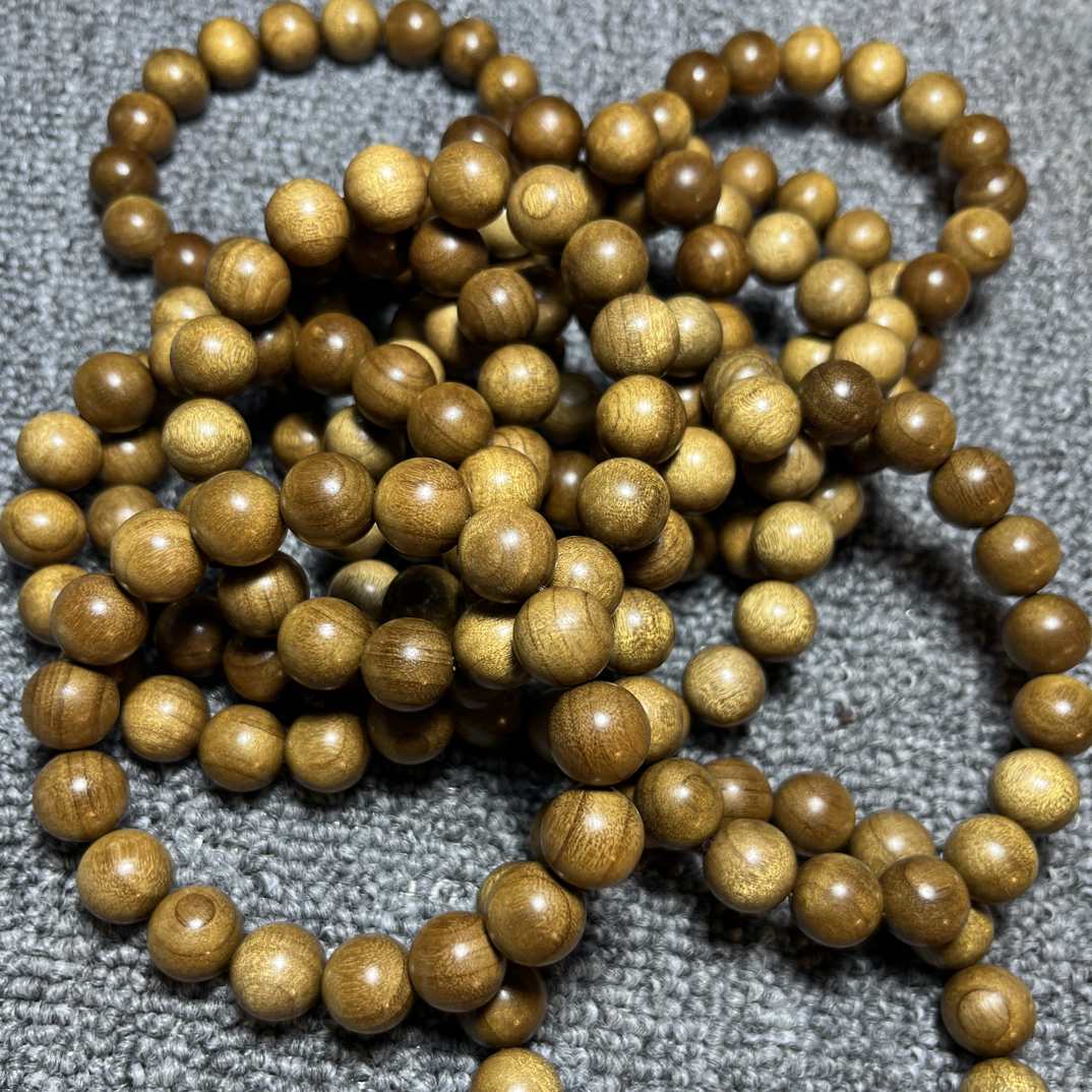 放漏小叶桢楠金丝楠老料手串1.2 猫眼满金丝药香味