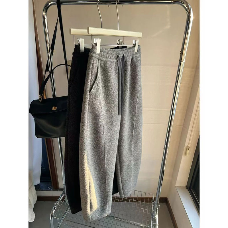 香朵儿【纯色简约】冬加绒加厚毛呢裤女 韩版高腰显瘦休闲裤