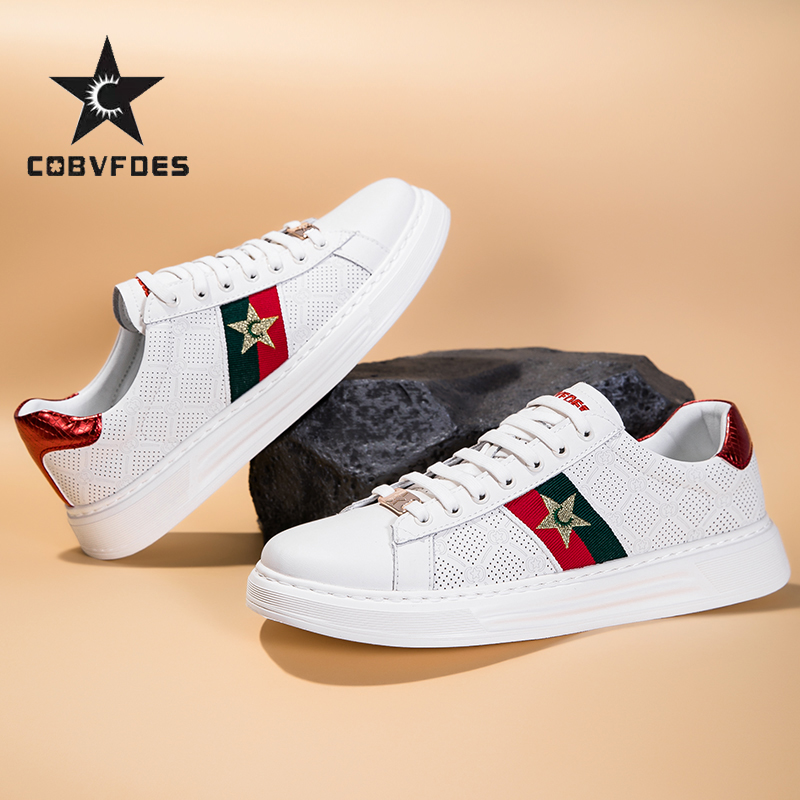 BVP 新款高端春夏透气真牛皮男鞋白色百搭白鞋轻便增高轻奢休闲鞋