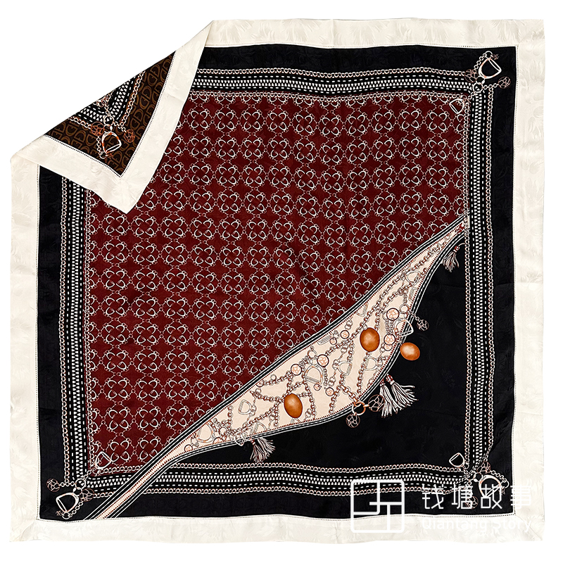 Qiantang Story/钱塘故事花罗-1米方巾典藏版双面酒红马镫96*96cm