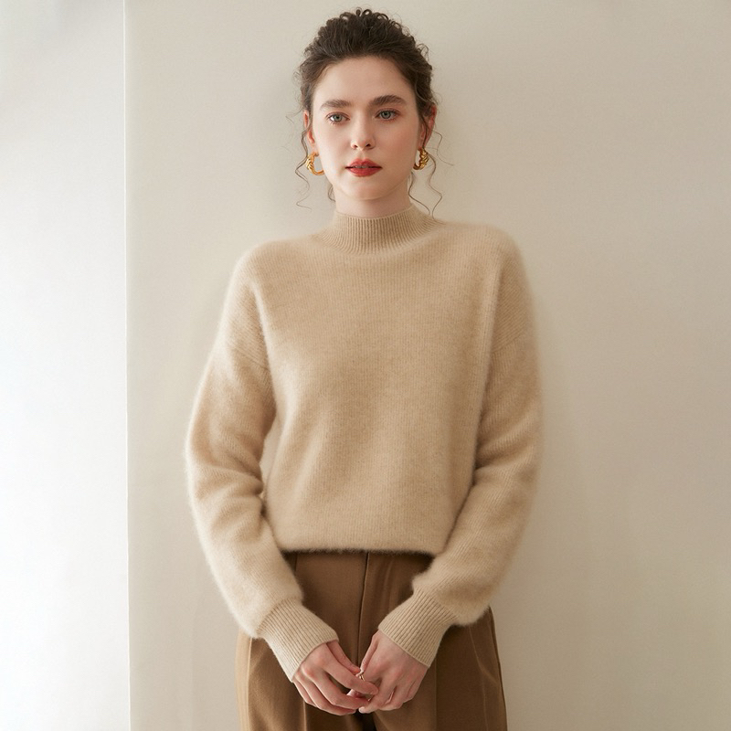 100%山羊绒半高领加厚元宝针女士羊绒衫sp891宽松针织打底羊绒衫