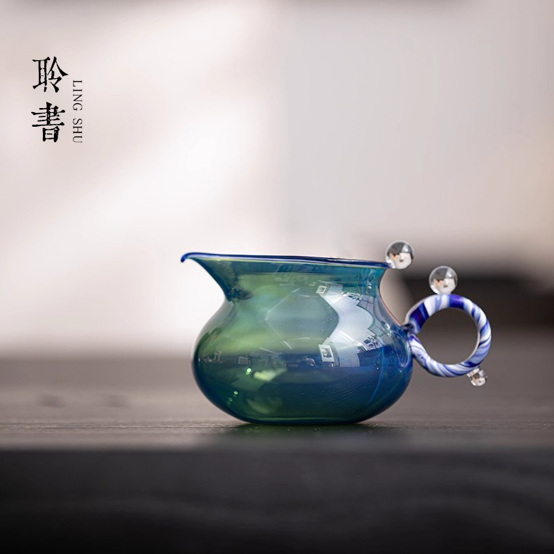 高端熏银公道杯纯手工吹制茶海分茶器家用耐热玻璃带把公杯匀杯