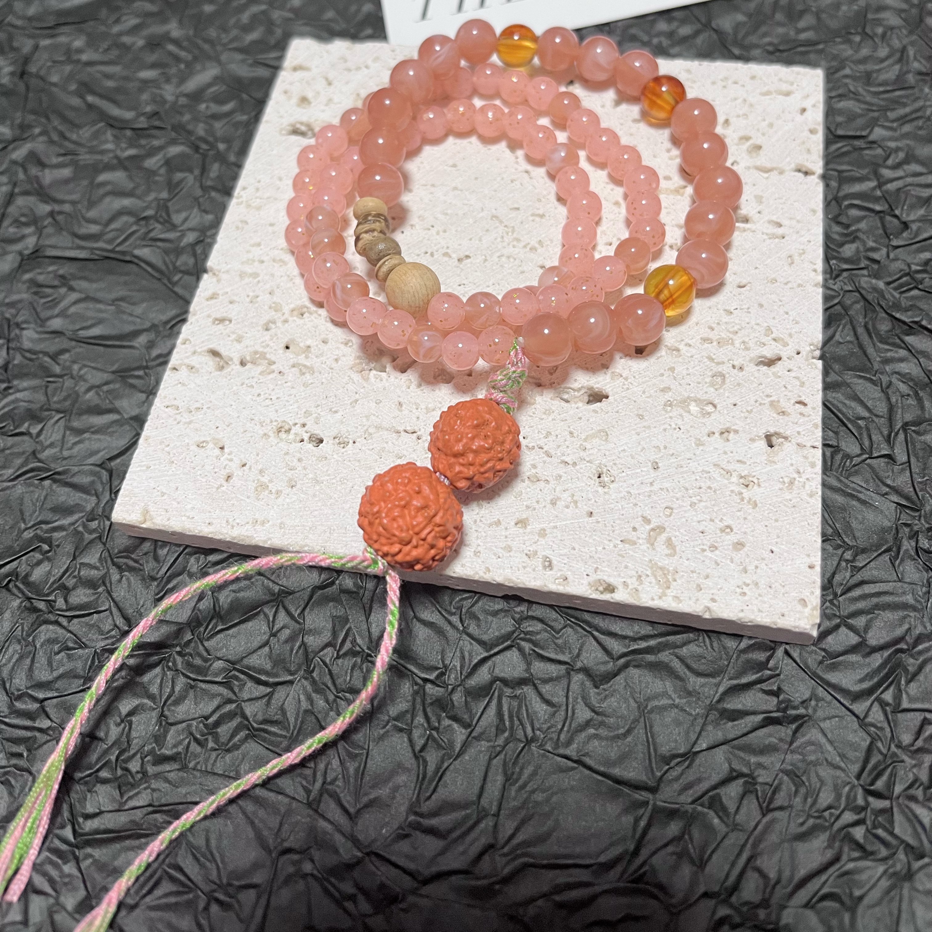 钛钢琉璃手链 3197多圈红文串珠弹力手串