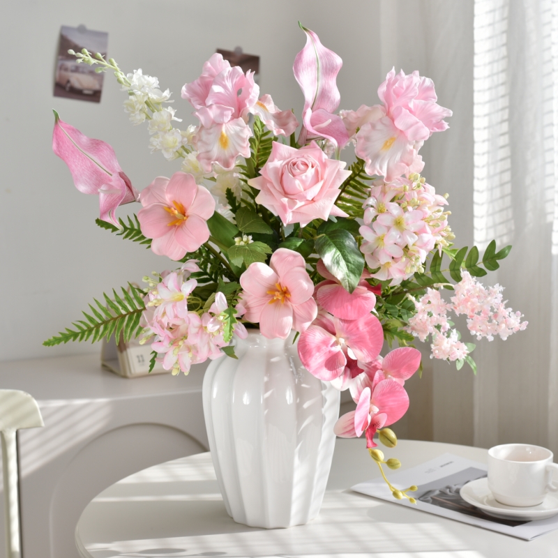 鸢尾花仿真花玫瑰花摆件插花客厅家居装饰电视柜摆花假花绢花摆件