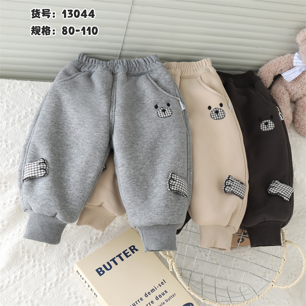 米咔米咔80到140秋冬加厚运动裤羊毛蚕丝男女童外穿针织双层卫裤