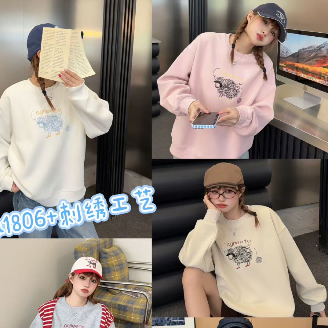 不加绒 衣长62左右 秋款 中间卡通刺绣 圆领卫衣 