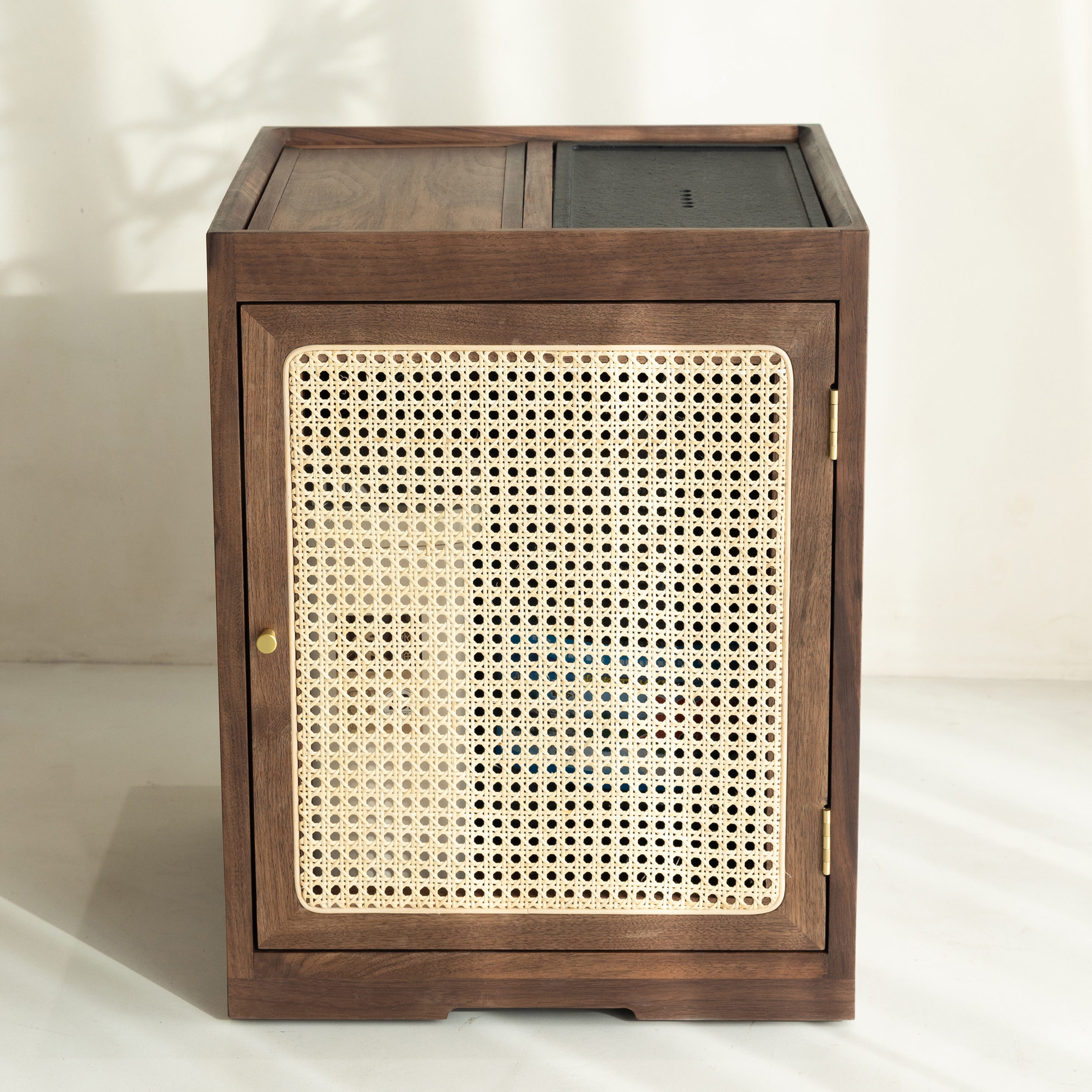 敲云[清仓][云野藤编茶水车]新中式茶室家用泡茶边柜黑胡桃木茶几