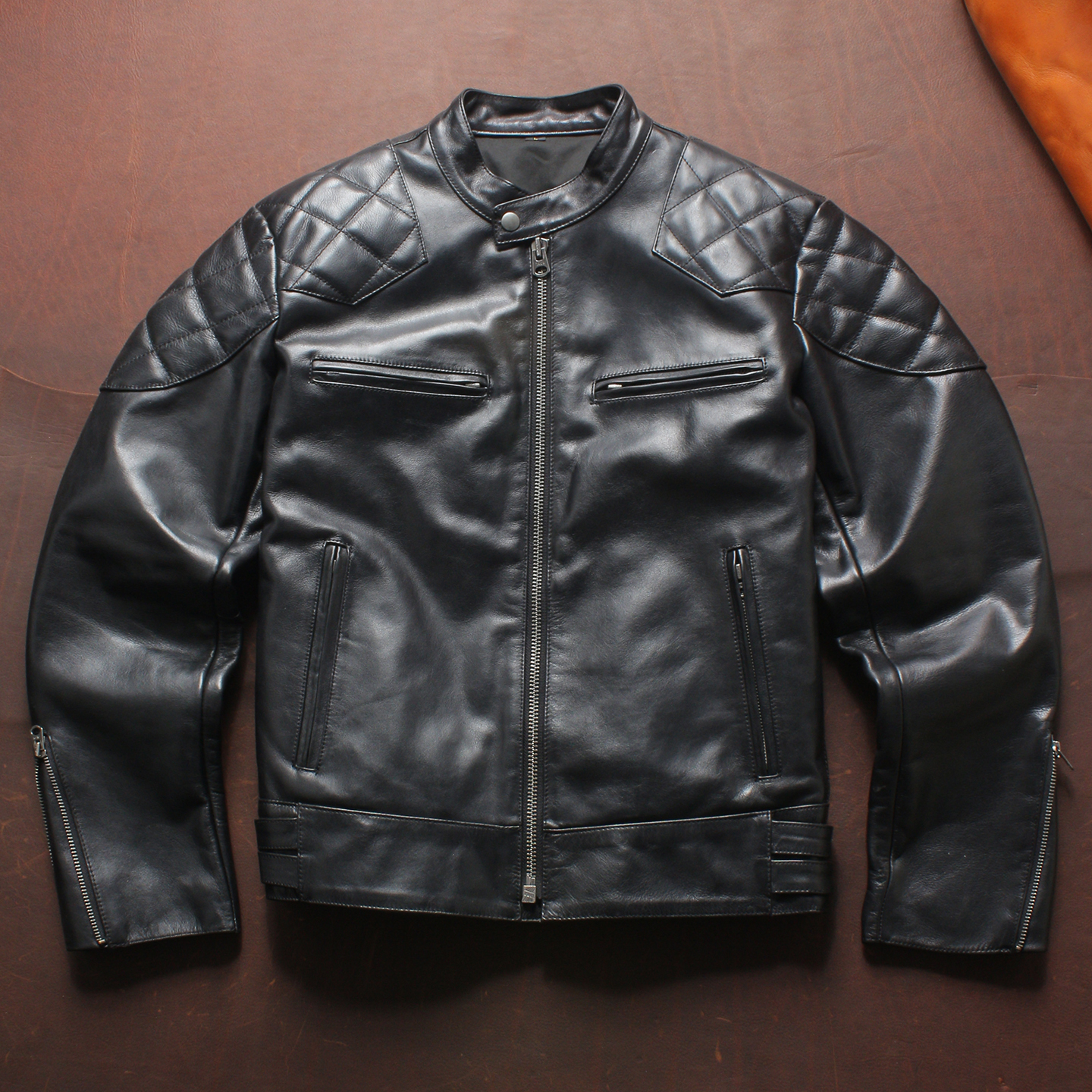 真皮皮衣男士植鞣头层牛皮贝克汉姆同款立领修身机车骑行服皮夹克