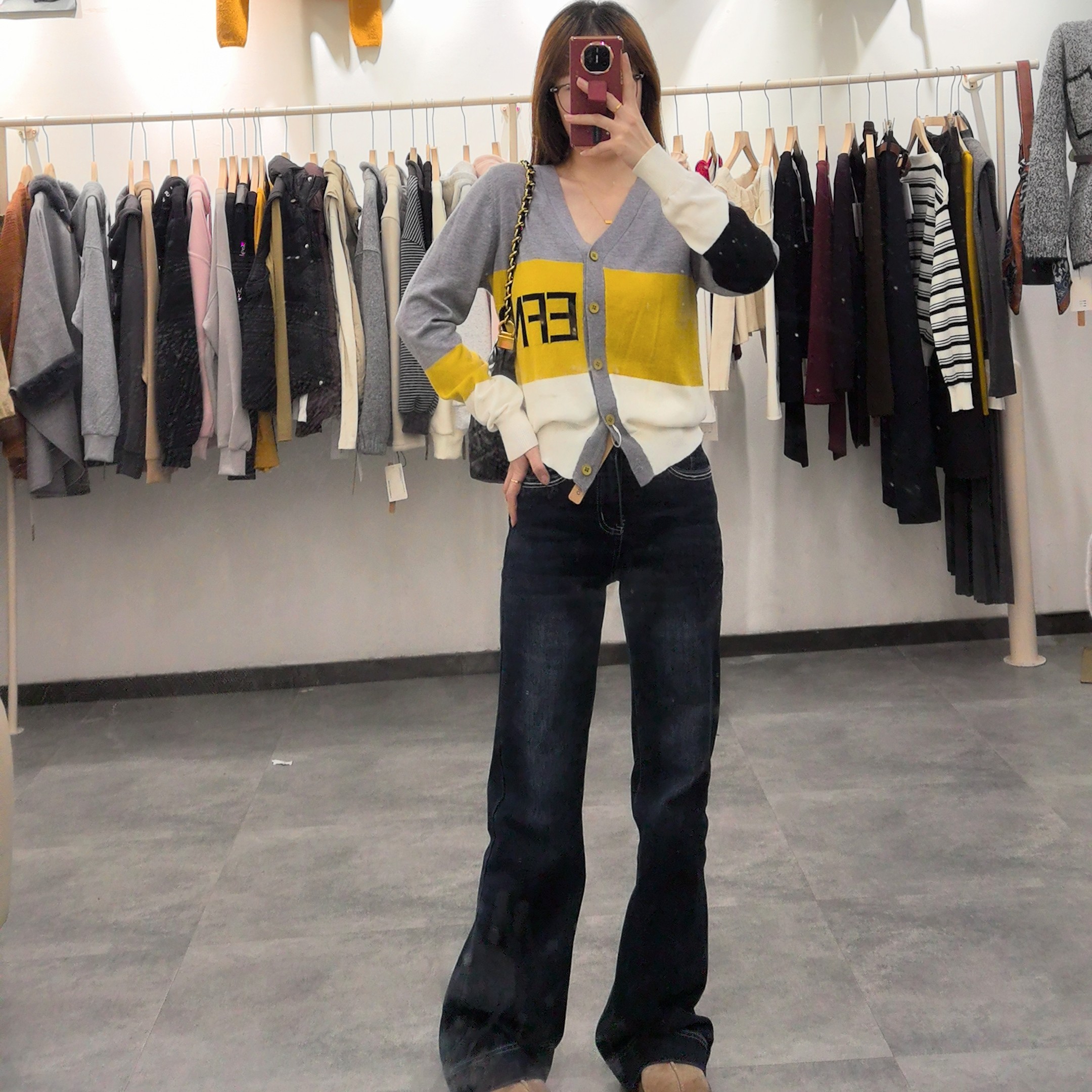 女春秋款条纹长袖宽松毛针织衫女装薄款针织衫毛衣2025针织上衣