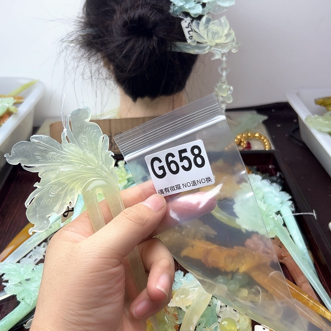 蛇纹石玉合金发饰小*