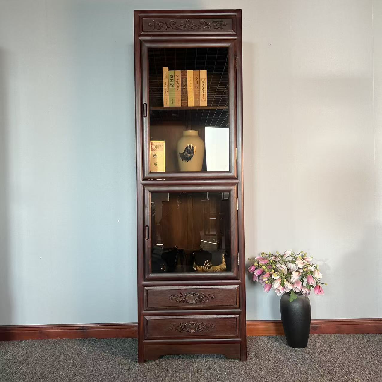 中式观致酒柜玻璃柜储物柜带抽屉