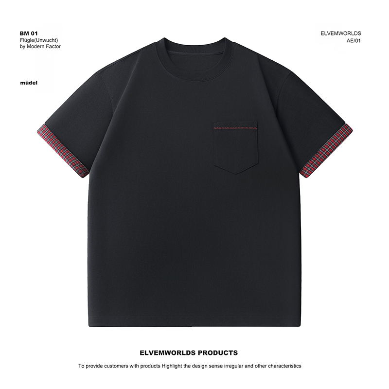 夏季新款拼接撞色男士圆领休闲百搭重磅纯棉时尚短袖T恤