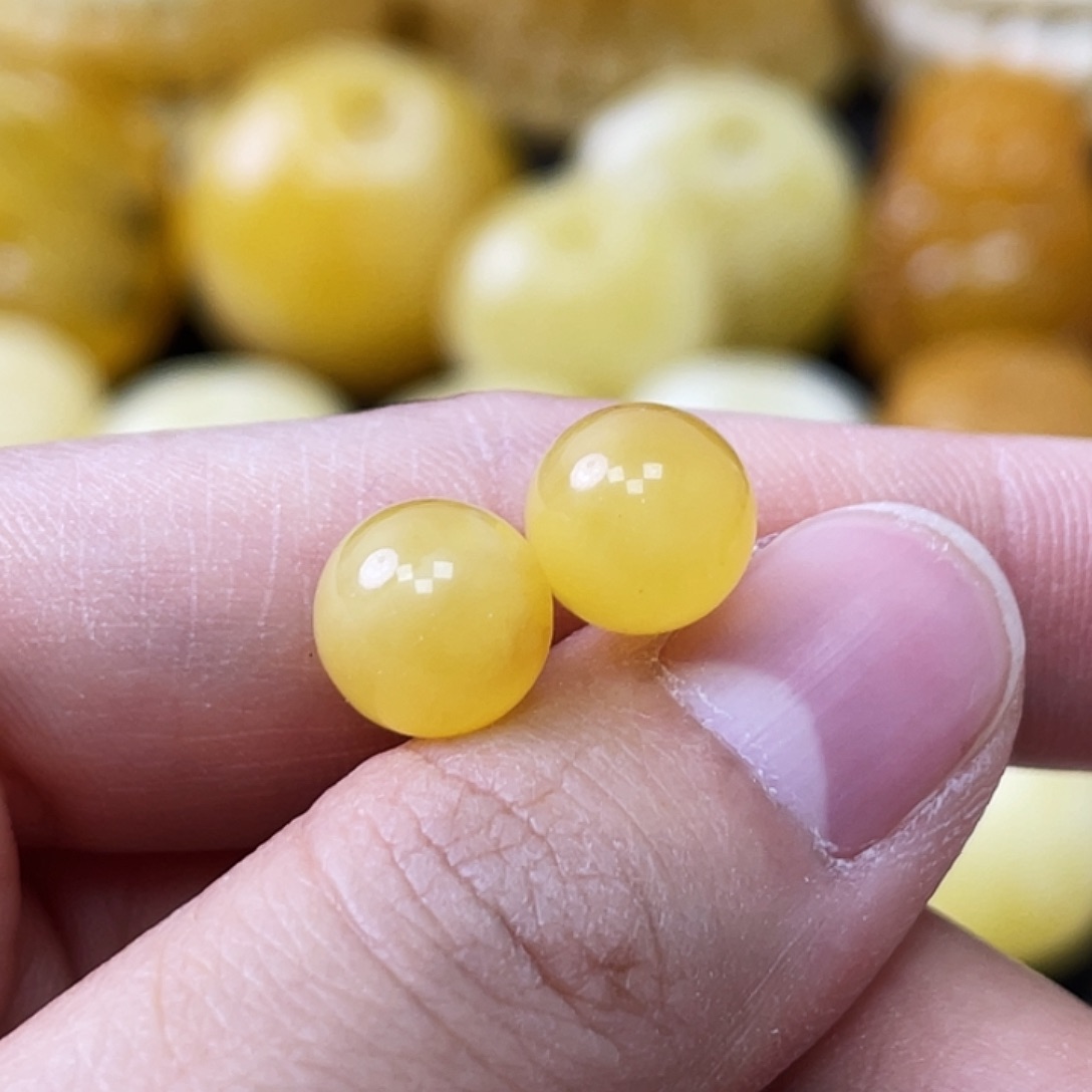 蜜蜡未镶嵌珠宝奇石9.2mm金白对珠 福利款